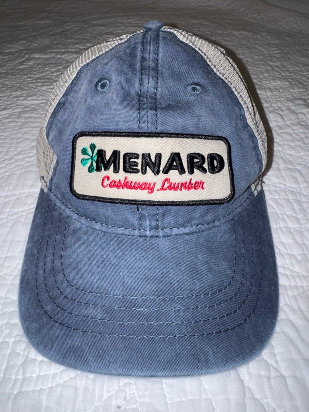 Vintage Style Menard Cashway Lumber Trucker Hat Blue Mesh Snapback Cap